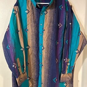 NWOT Vintage 90s Express Rider Aztec Southwestern Striped Western Shirt Mens 3XL